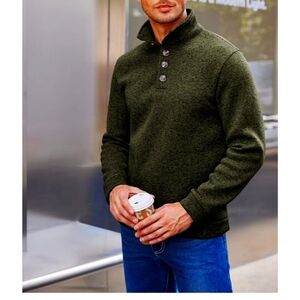 Men's Coofandy Forest Green Slim Fit Pullover Knitted Thermal Sweatshirt, Large